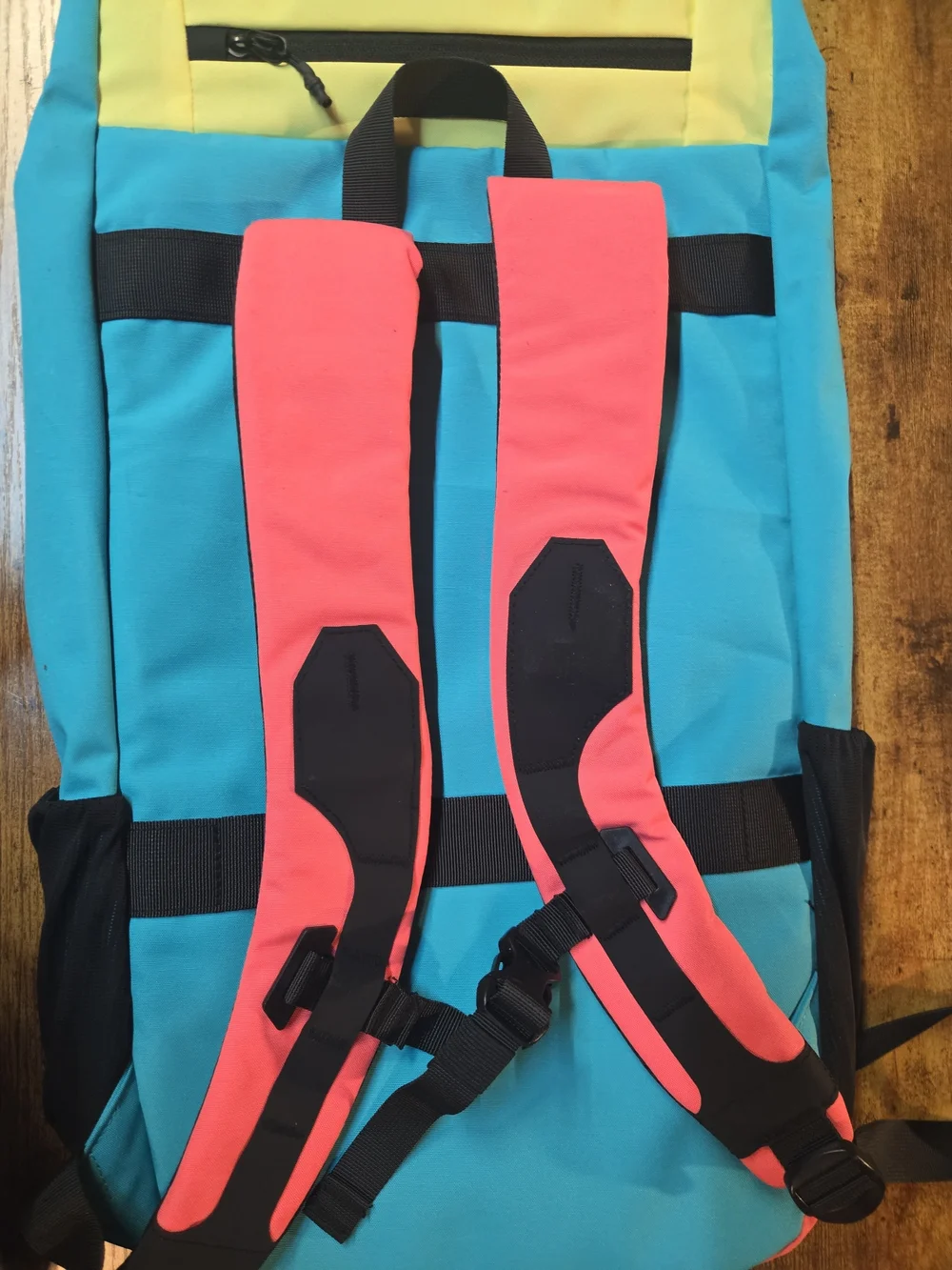 Hoka Colorblock Roll-Top Backpack in Yellow/Teal/Coral